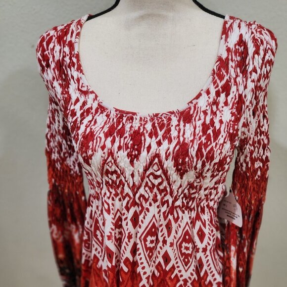 Ruched Upper Sleeve & Bodice Print Boho Dress - Picture 4 of 7